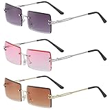 AKlamater 3 Paar Retro Randlose Sonnenbrille Rechteck Rahmenlose Sonnenbrille Retro Durchsichtige Linse für Frauen Männer(Uniform code Multi1)